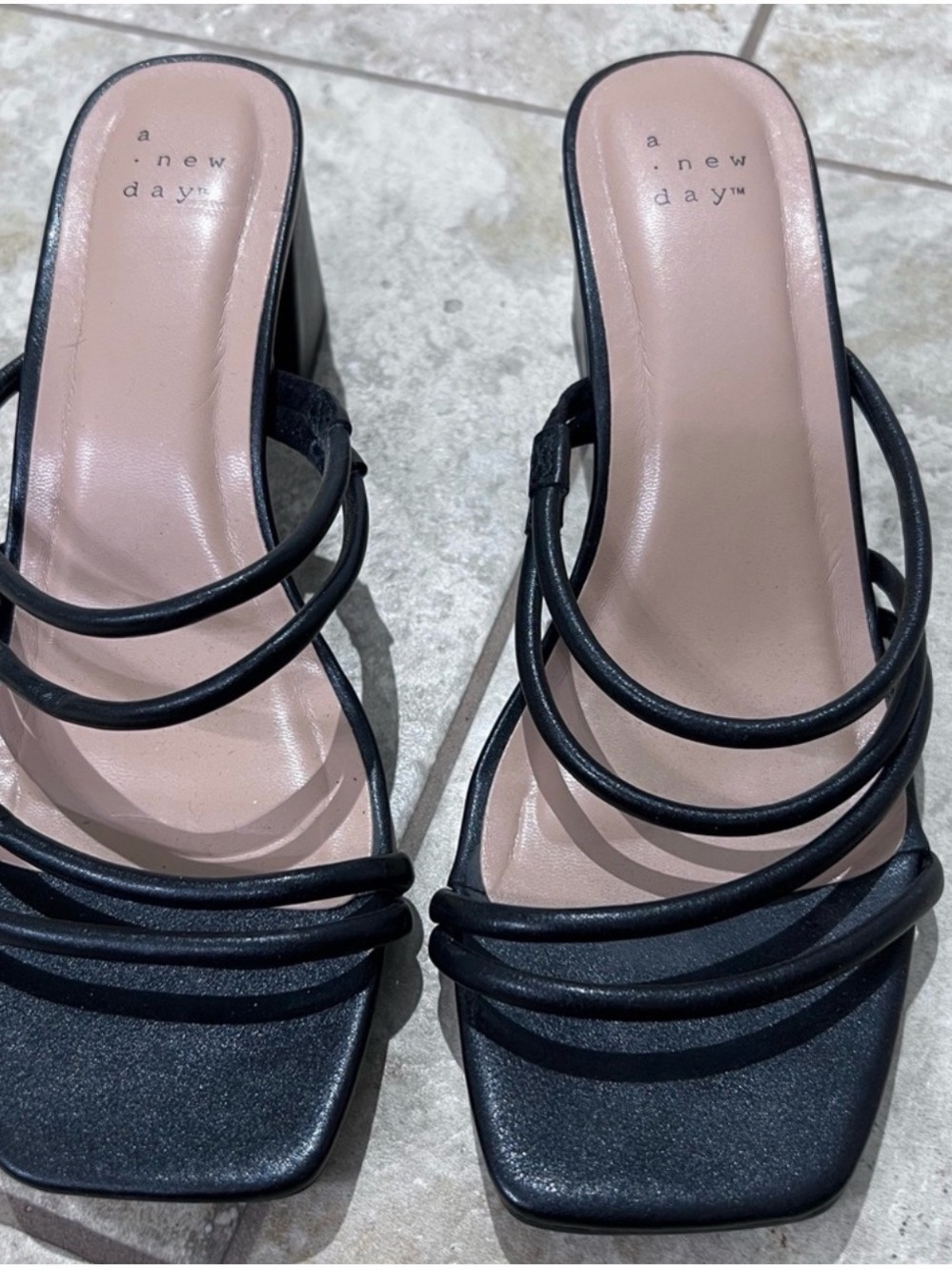 a new day Black Strappy Square-Toe Block Heel Mules WIDE Width